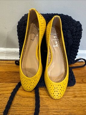 French Sole. Yellow Perforated Ballet Flats - Women's Comfortable Slip-On